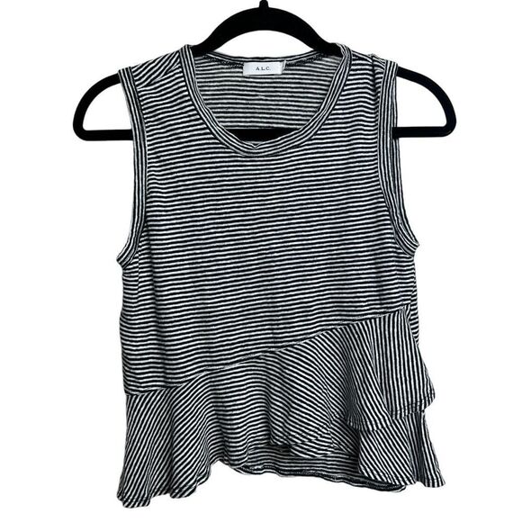 A.L.C. Braxton Black White Striped Sleeveless Top Sz. S - Picture 2 of 5